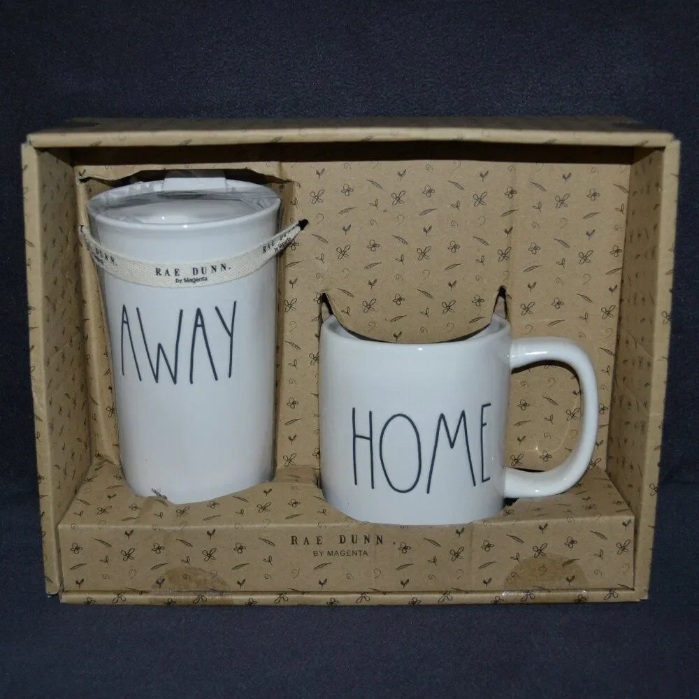 New! Rae Dunn HOME / AWAY Travel Mug Gift Set